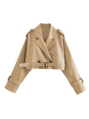 Xiaoxuemeng Women's Cropped Trench Coat Casual Double Breasted Wind coats Lapel